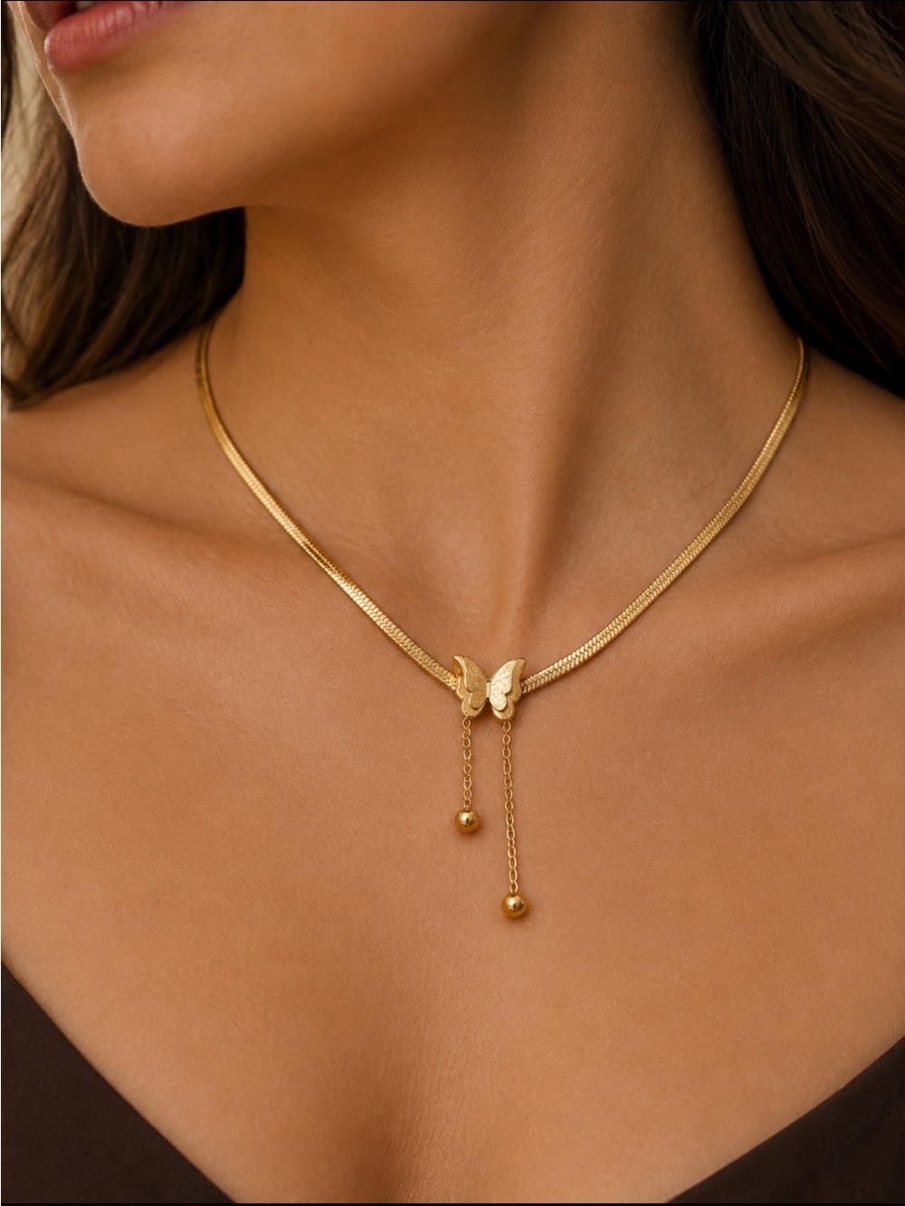 NEW 18K Gold Snake Chain Necklace Butterfly